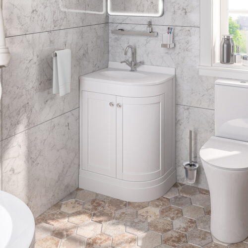 White Hardwick Left Hand (LH) 2 Door Corner Cabinet Basin Unit