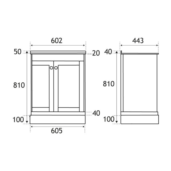 36.0013_1 Blue Hardwick Right Hand 2 Door Corner Cabinet Basin Unit
