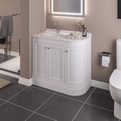 White Hardwick Left Hand 3 Door Corner Cabinet Basin Unit