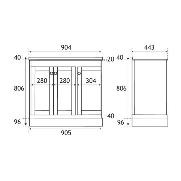 36.0015_1 Black Hardwick Left Hand 3 Door Corner Cabinet Basin Unit