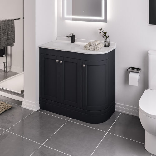Black Hardwick Left Hand 3 Door Corner Cabinet Basin Unit