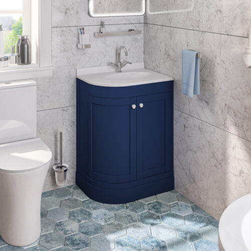 Blue Hardwick Right Hand 2 Door Corner Cabinet Basin Unit