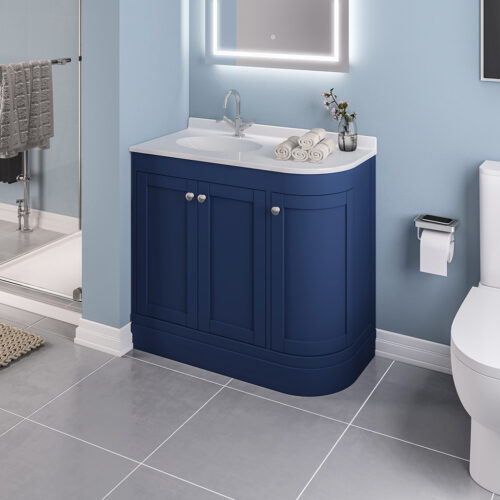 Blue Hardwick Left Hand 3 Door Corner Cabinet Basin Unit