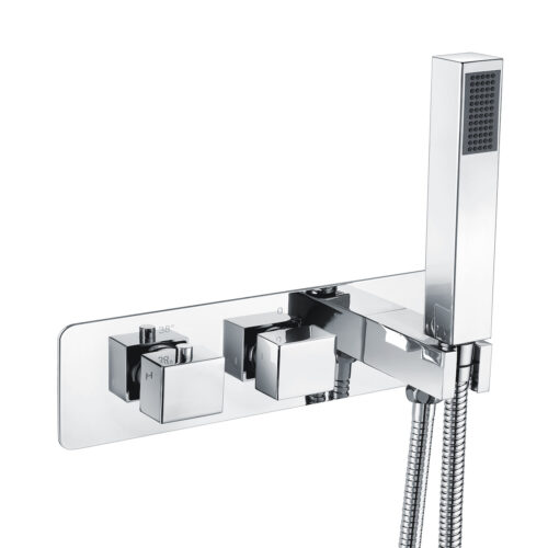 Chrome Square Handle, 2 Outlet Concealed Valve with Diverter