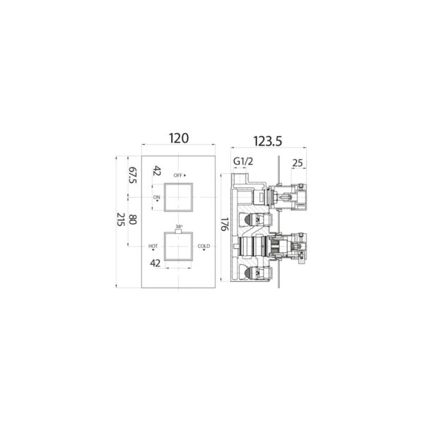 NOIRE001_LD Black Dual Handle, 1 Outlet Concealed Valve