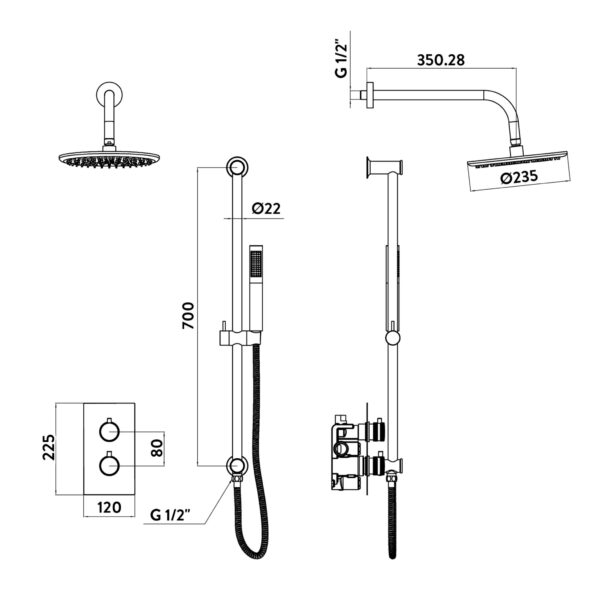 NU-024_LINEDRAWING_001-1-2048x2048 Core Gunmetal Round Handle, Handset & Mounting Bracket