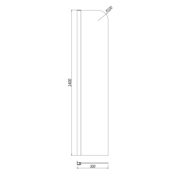 SCREEN005_LINEDRAWING_001 Chrome Fixed Radius Bath Screen