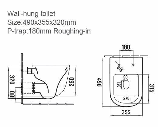 WH-RD-GW_LINEDRAWING_001 Riviera Round Wall Hung WC White