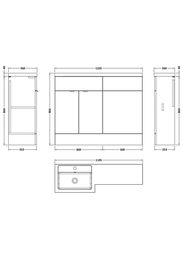 cbi602_furniture_v3_ld Grey Fusion Floor Standing 2 Door Vanity Basin & WC Left Hand Combination