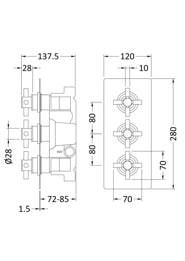 kri3023_showers_v3_ld Chrome Tec Crosshead Triple Thermostatic Shower Valve With Diverter