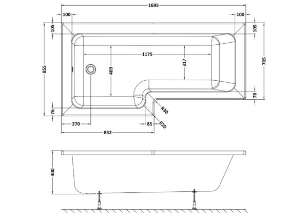 wbs1785l_baths_v4_ld Left Hand Square Shower Bath