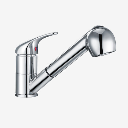 Chrome Kitchen Basin Mixer Mono Tap with Pull Out Rinser