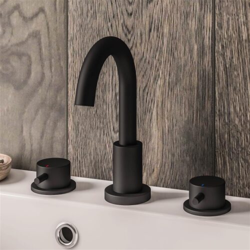 Black Meriden 3 Tap Hole Basin Mixer Tap Set Brushed