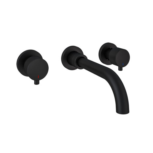 Black Meriden 3 Tap Hole Wall Mounted Basin Tap Set