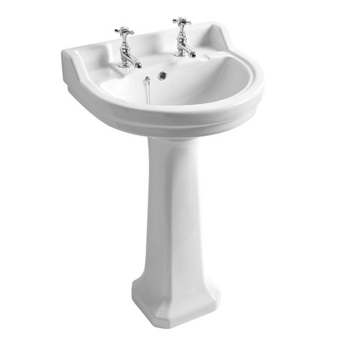 White Harrow two tap hole round basin & pedestal