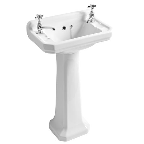 White harrow two tap hole cloakroom basin & pedestal