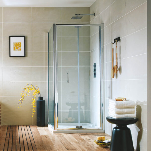 S6-Bifold Chrome Bifold Semi Frameless Door