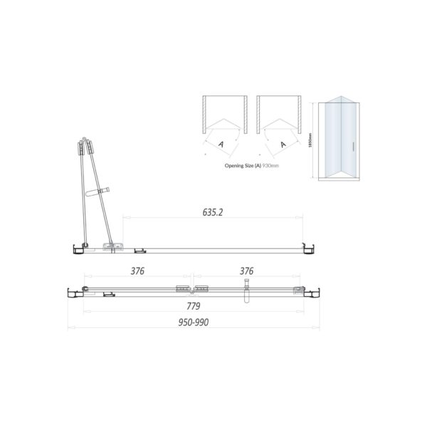 S6-GLASS030_LINEDRAWING_001-2048x2048 Chrome Bifold Semi Frameless Door