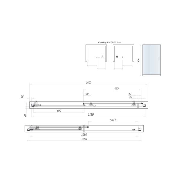 SCUD14SLID_LINEDRAWING_001-1 Chrome Sliding Shower Door