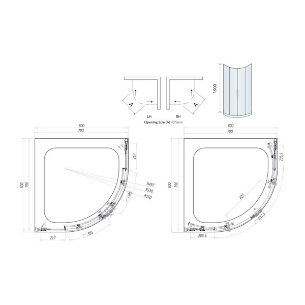 SCUD8Q_LINEDRAWING_001-2048x2048 Chrome Double Door Quadrant