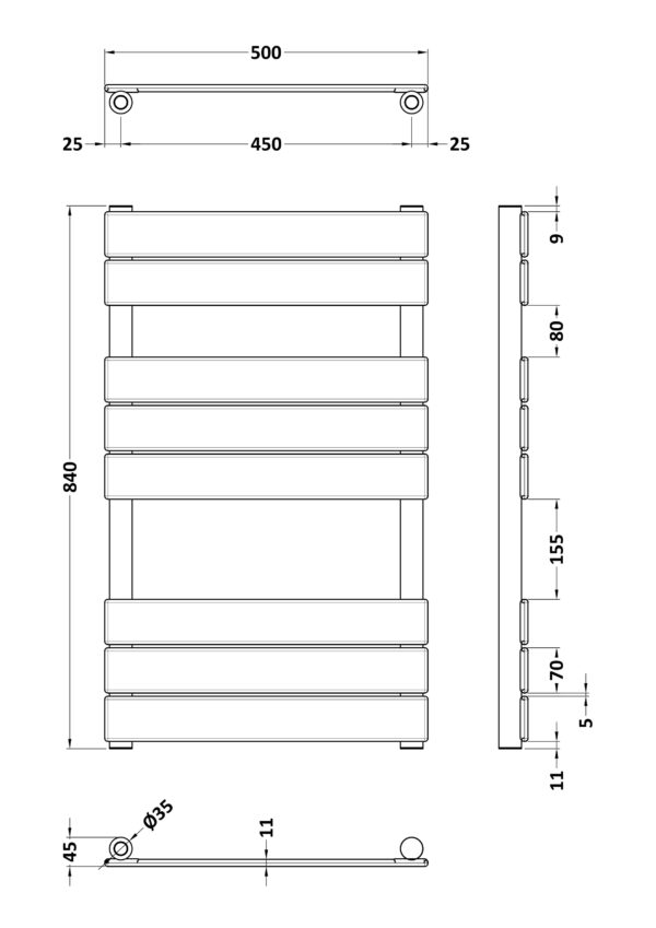 hl882_heating_v2_ld Brass Piazza Square Towel Radiator with Flat Panels