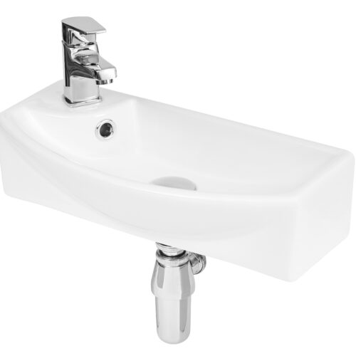 White Juno Compact Curved Ceramic Basin Right Hand 1 Tap Hole