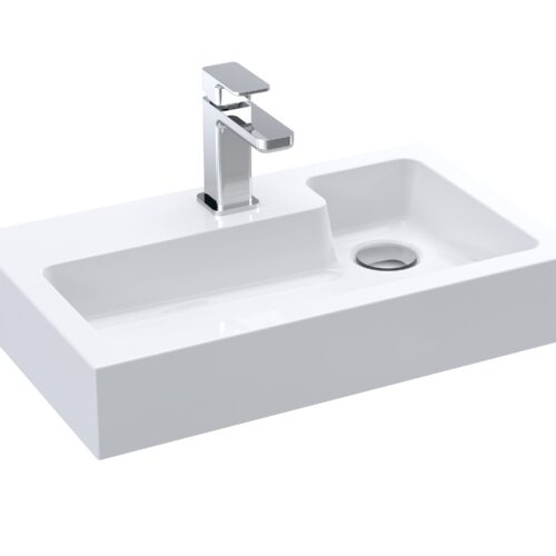 White L Shaped 1 Tap Hole Polymarble Basin - Compact