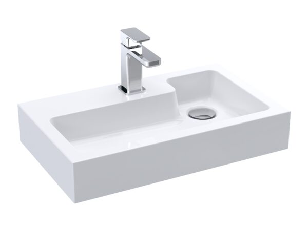 pmb021_ceramics_v1_co White L Shaped 1 Tap Hole Polymarble Basin - Compact
