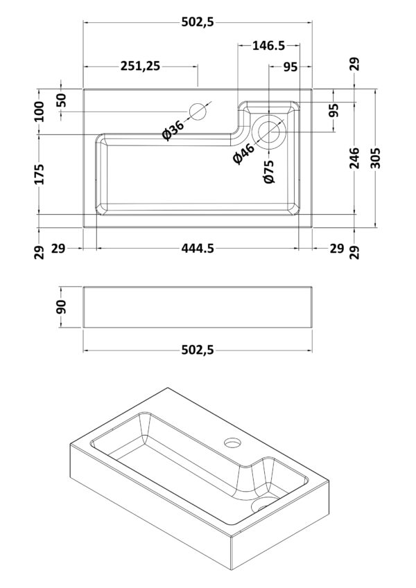 pmb021_ceramics_v1_ld White L Shaped 1 Tap Hole Polymarble Basin - Compact