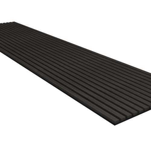 Built Right Midnight Dark Wood Slat Acoustic Wall Panels installed on interior wall for modern soundproof design