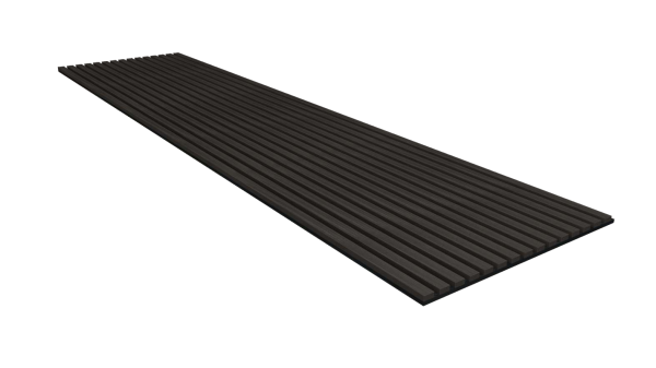 Built Right Midnight Dark Wood Slat Acoustic Wall Panels installed on interior wall for modern soundproof design
